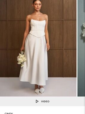 Strapless White Midi Dress with Structured Corset Waist